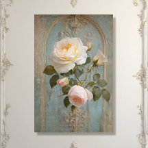 Vintage French Chateau Blue Pink Floral Decoupage 