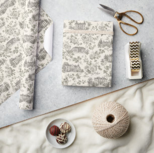 Vintage French Chateau Toile de Jouy Cream Wrapping Paper
