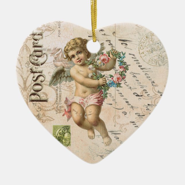 Vintage French Cherub Valentine heart ornament (Front)