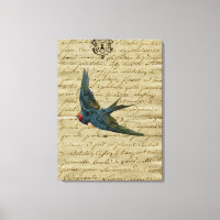Vintage French Chic Bird Print Flying Swallow