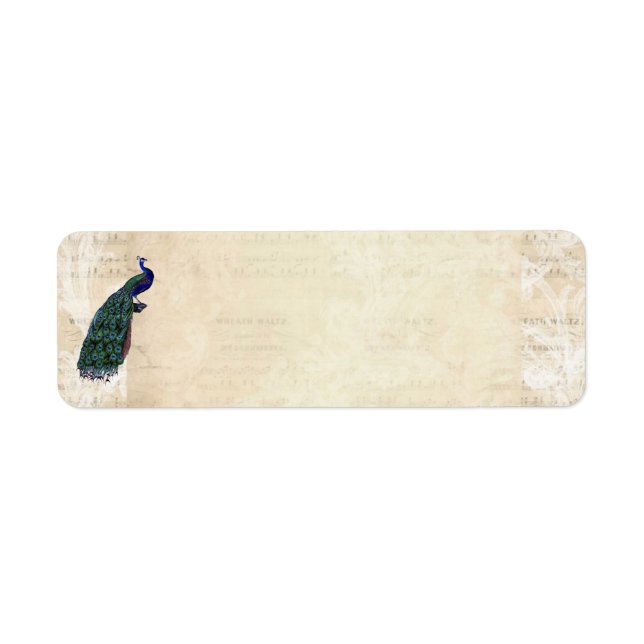 Vintage French Chic Blue Peacock Address Label (Front)