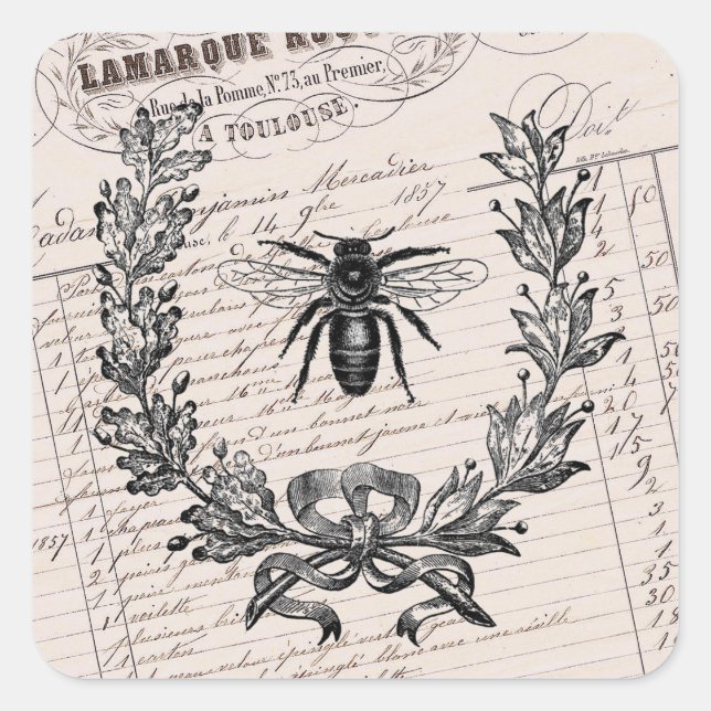 Vintage French Chic Honey Bee Square Sticker (Front)