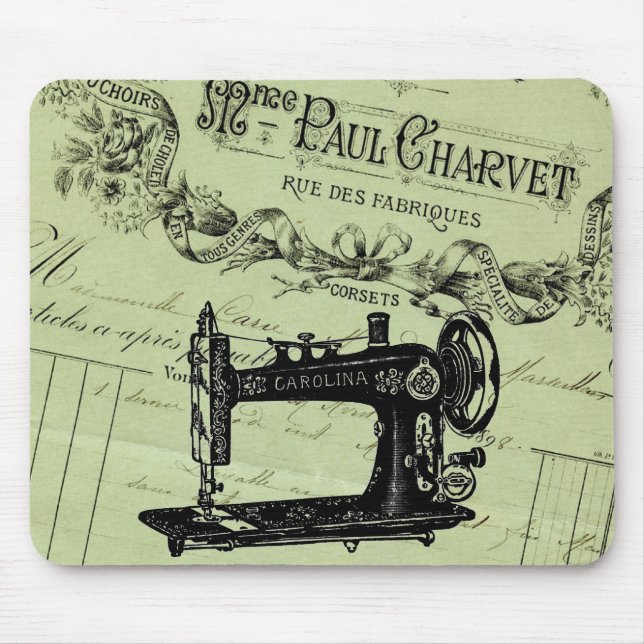 Vintage French Chic Sewing machine Mouse Mat (Front)