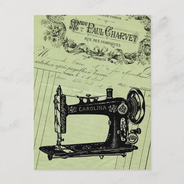 Vintage French Chic Sewing machine Postcard (Front)