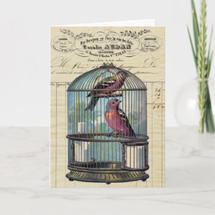Vintage French Chic Victorian Birdcage Love Birds Card