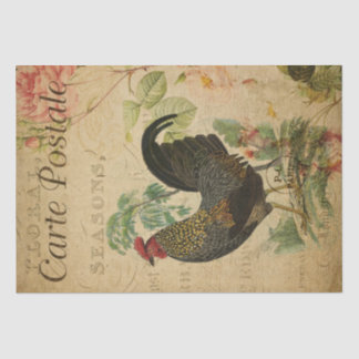 Vintage French Chicken Decoupage Postcard Tissue Paper