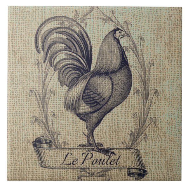 Vintage French Chicken Illustration Tile (Front)