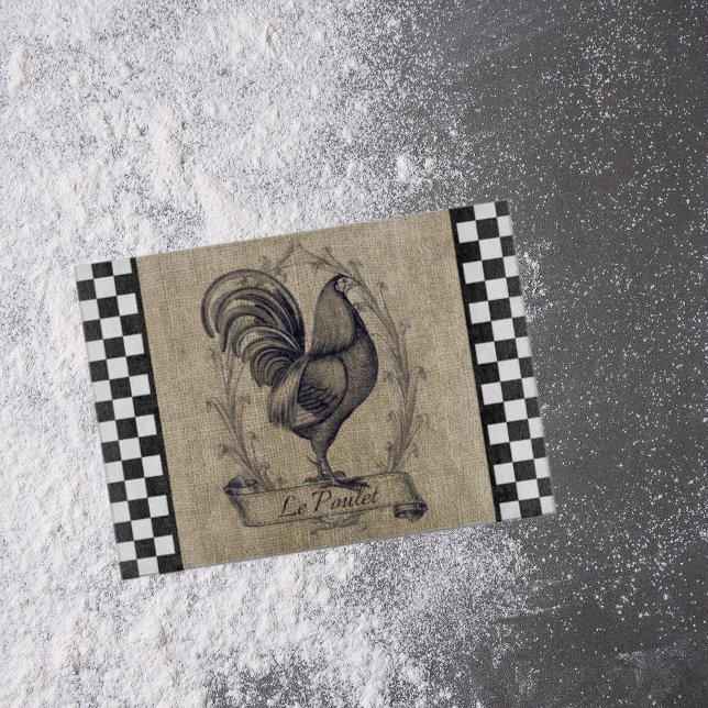 Vintage French Chicken on Chequerboard  Cutting Board (Creator Uploaded)