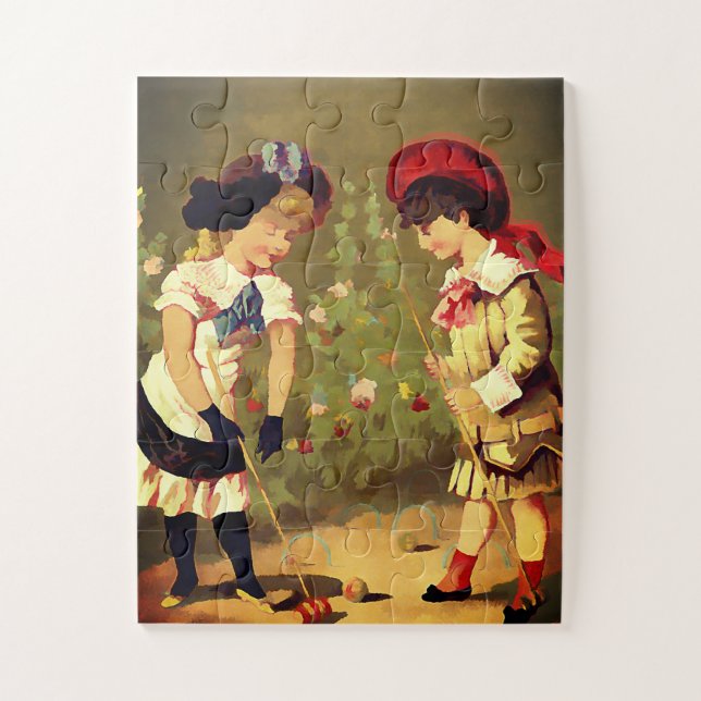 Vintage French  children - croquet Jigsaw Puzzle (Vertical)
