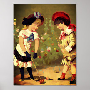 Vintage French children - croquet Poster