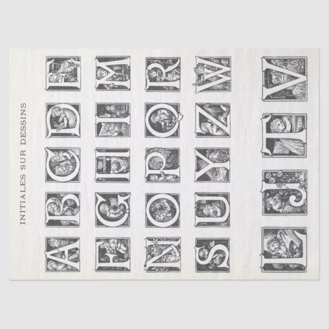 Vintage French Children Illustrated Alphabet Craft Tissue Paper (Front)