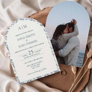 Vintage French Chinoiserie Blue Floral Wedding Invitation