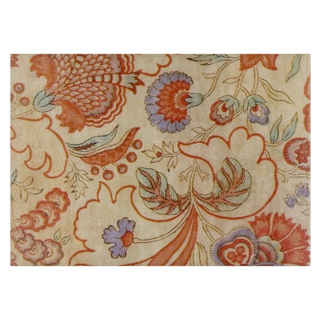 Vintage French Chintz Floral Antique Terracotta Cutting Board (Front)