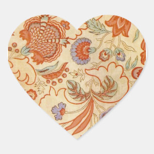 Vintage French Chintz Floral Antique Terracotta Heart Sticker