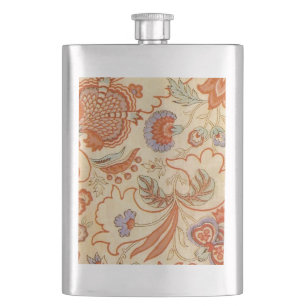 Vintage French Chintz Floral Antique Terracotta Hip Flask
