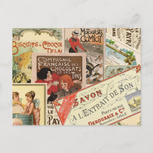 Vintage French Chocolate Advertisement Collage Postcard