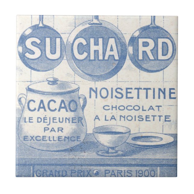 Vintage French Chocolate Blue Kitchen Tile  (Front)