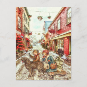 Vintage French Christmas Children in the City Postcard