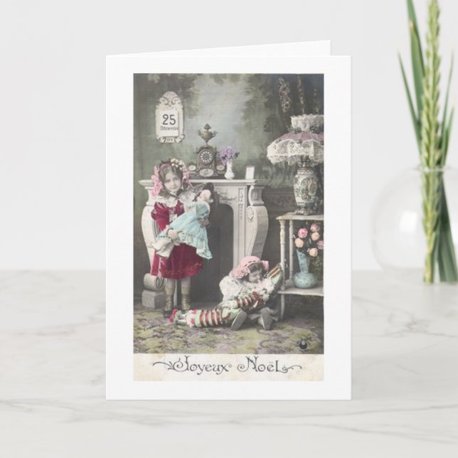 Vintage French Christmas Morning Greeting Card (Front)