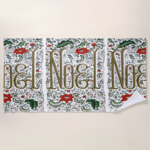 vintage french christmas poinsettia joyeux noel beach towel
