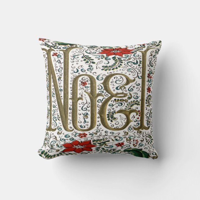 vintage french christmas poinsettia joyeux noel cushion (Front)