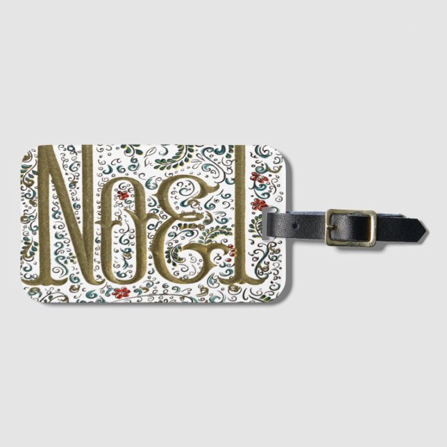 vintage french christmas poinsettia joyeux noel luggage tag (Front Horizontal)