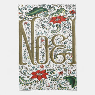 vintage french christmas poinsettia joyeux noel tea towel