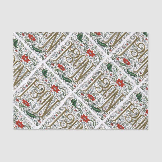 vintage french christmas poinsettia joyeux noel tissue paper (Front)