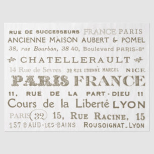 Vintage French City Names Paris Collage Tissue Paper