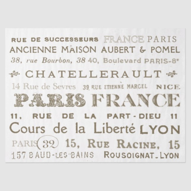 Vintage French City Names Paris Collage Tissue Paper (Front)