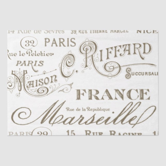 Vintage French City Names Paris Tissue Paper (Front)