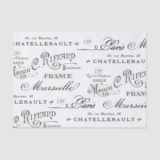 Vintage French City Names Paris Tissue Paper (Front)