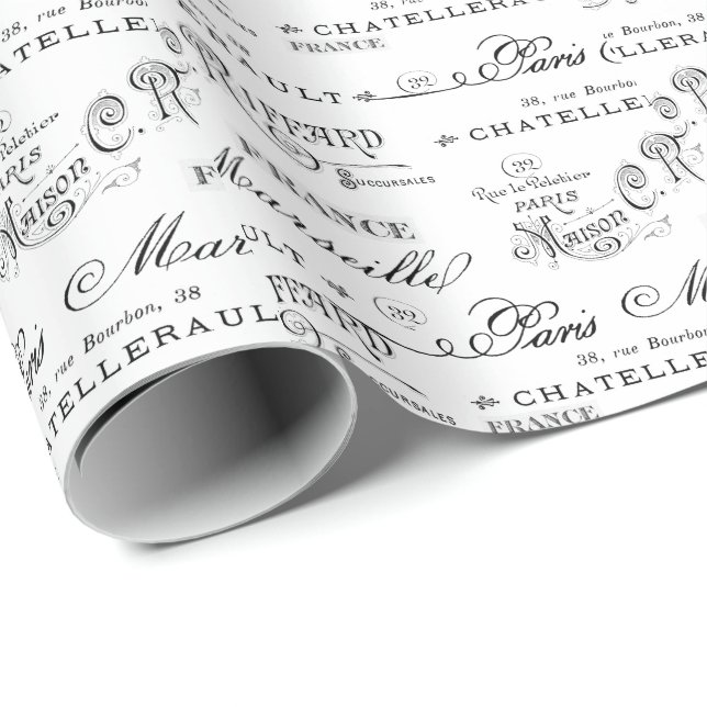 Vintage French City Names Paris Wrapping Paper (Roll Corner)