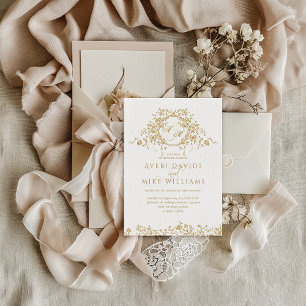 Vintage French Classic Elegant Gold Floral Wedding Invitation