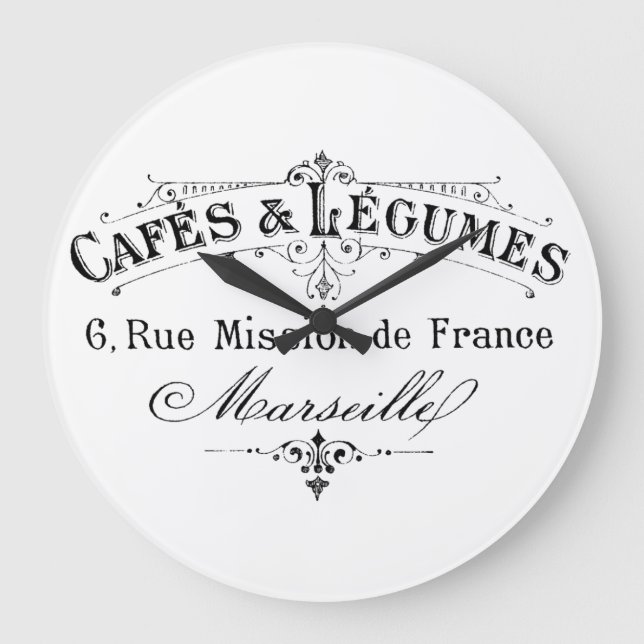 Vintage French Coffee & Vegetables Ad Large Clock (Front)