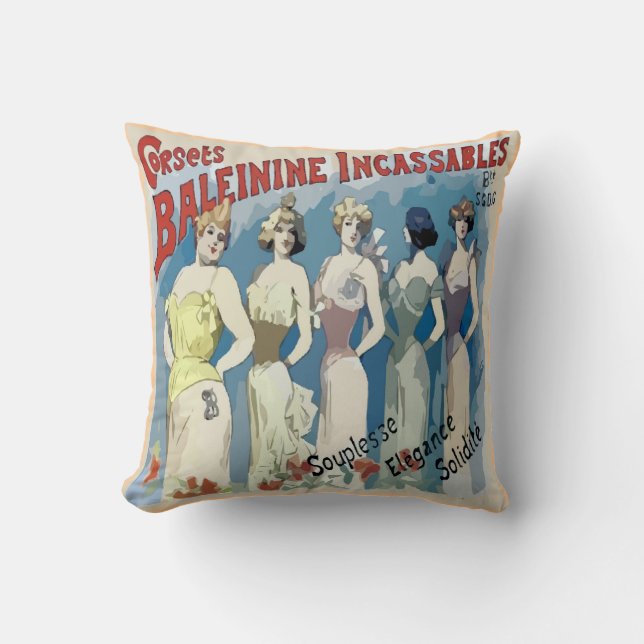 Vintage French Corsets Ad Cushion (Front)