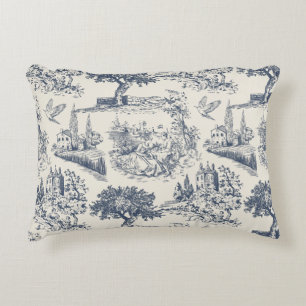 Vintage French Country "Blue Toile de Jouy " Decorative Cushion