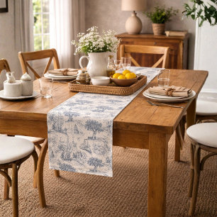  Vintage French Country "Blue Toile de Jouy " Short Table Runner