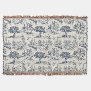  Vintage French Country "Blue Toile de Jouy " Throw Blanket