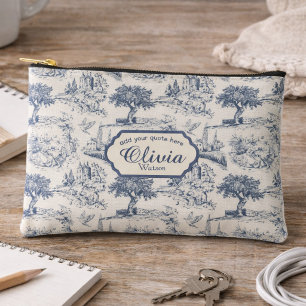 Vintage French Country Blue Toile Personalised Accessory Pouch