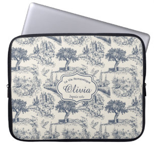 Vintage French Country Blue Toile Personalised Laptop Sleeve