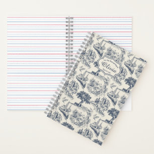 Vintage French Country Blue Toile Personalised Notebook