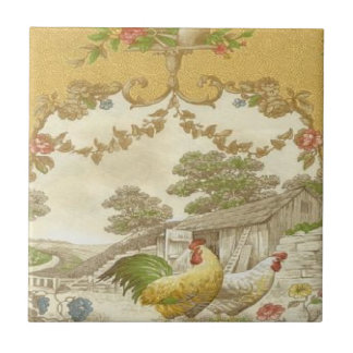 Vintage French Country Rooster Hen Ceramic Tile