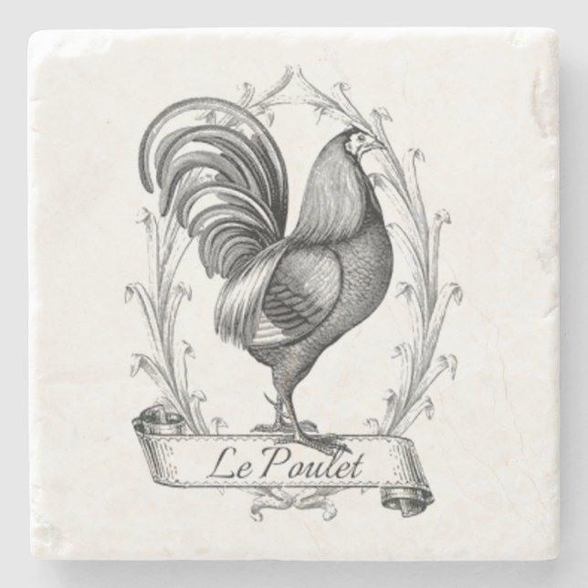 Vintage French Country Rooster Stone Coaster (Front)