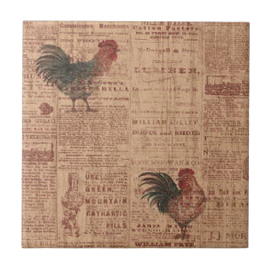 Vintage French Country Roosters Ceramic Tile