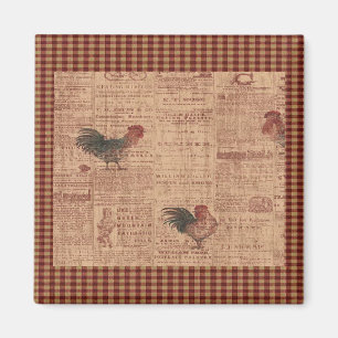 Vintage French Country Roosters Fridge Magnet
