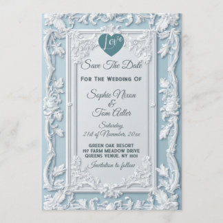 Vintage French Country Shabby Blue Save The Date Invitation
