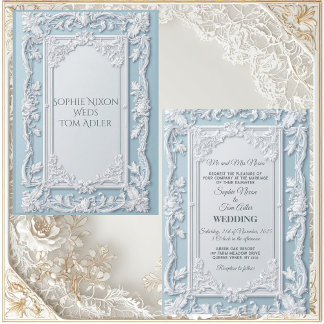 Vintage French Country Shabby Chic Blue Wedding Invitation