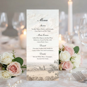 Vintage French Country Toile Landscape Wedding Menu