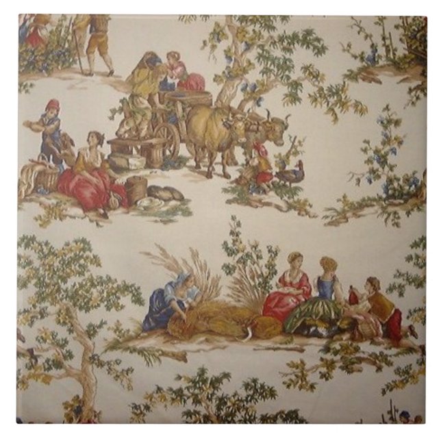 Vintage French Country Toile Print Tile (Front)